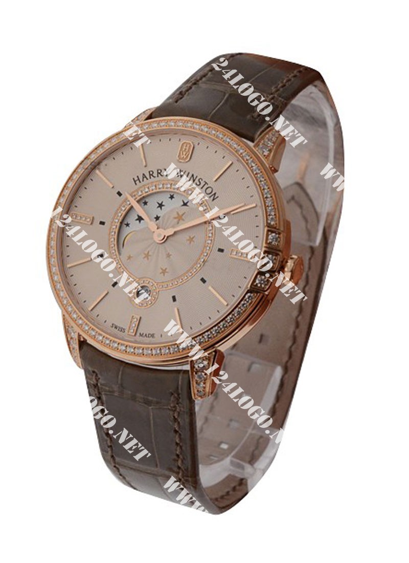Replica Harry Winston Midnight Moon Phase Midnight Moon Phase Rose Gold with Diamond Bezel MIDQMP39RR002 MIDQMP39RR002