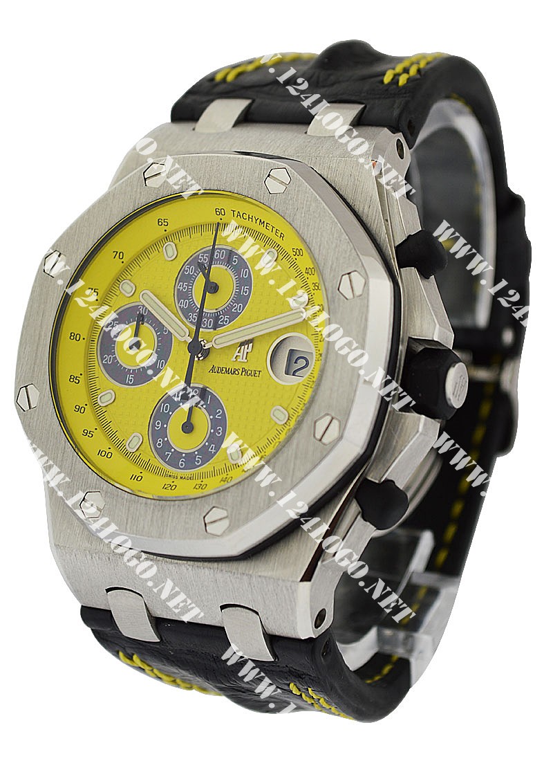 Replica Audemars Piguet Royal Oak Offshore Chrono-Steel-on-Leather 25770ST.yellowdial_hbstrap