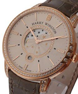 Replica Harry Winston Midnight Moon Phase Midnight Moon Phase Rose Gold with Diamond Bezel MIDQMP39RR002 MIDQMP39RR002