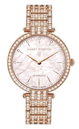 replica harry winston premier ladies automatic premier ladies 36mm automatic in rose gold with diamond bezel prnahm36rr003 prnahm36rr003 watches