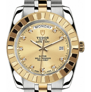 replica tudor classic day date series 23013 champagne index diamonds watches