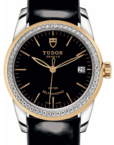 replica tudor glamour date series 55023 black patent leather strap watches