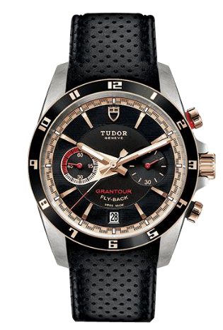Replica Tudor GranTour Series 20551N Black leather strap with micro perforations
