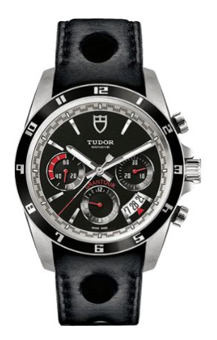 Replica Tudor GranTour Chronograph Series 20530N Black leather strap with large perforations