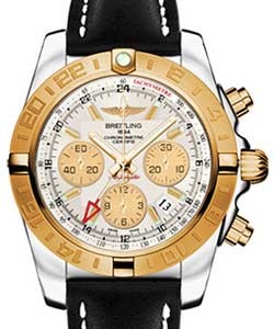 replica breitling chronomat 44mm gmt 2-tone cb042012/g755 leather black tang watches