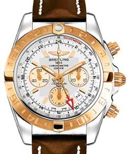 replica breitling chronomat 44mm gmt 2-tone cb042012/g755 leather brown deployant watches