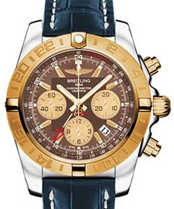 replica breitling chronomat 44mm gmt 2-tone cb042012/q590 croco blue deployant watches