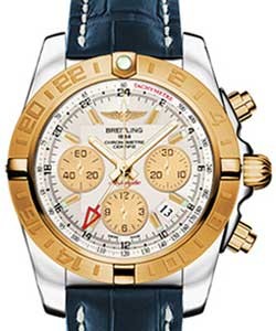 replica breitling chronomat 44mm gmt 2-tone cb042012/g755 croco blue deployant watches