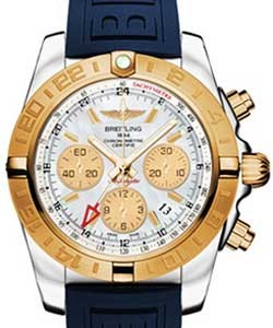 replica breitling chronomat 44mm gmt 2-tone cb042012/a739 diver pro iii blue folding watches