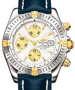 replica breitling chronomat evolution 2-tone-on-strap b1335611/a571 leather blue deployant watches